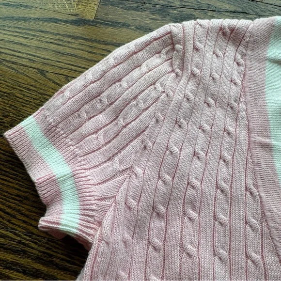 Ralph Lauren Y2K Pink Cable-Knit V-Neck Short Sleeve Sweater 100% Cotton S - Picture 4 of 5